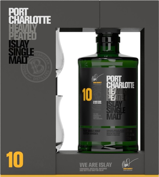 Bruichladdich Whisky Port Charlotte 10 Jahre 0,7 Liter mit Glas