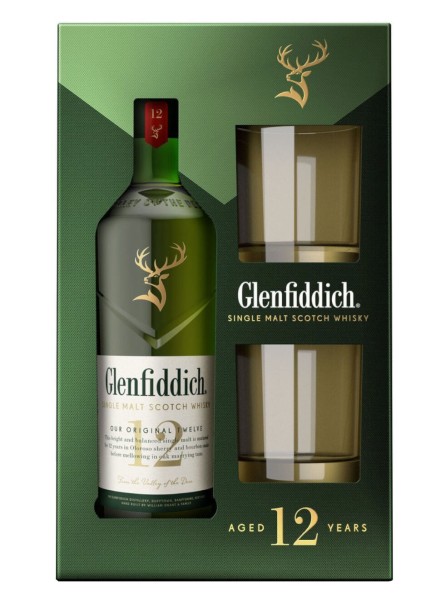 Glenfiddich Whisky 12 Jahre 0,7 Liter Geschenkset mit 2 Gläsern