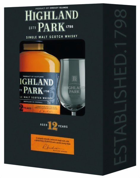 Highland Park 12 Jahre 0,7 Liter in Geschenkverpackung mit Nosingglas