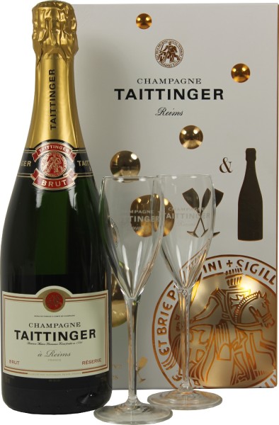 Taittinger Champagne Brut Reserve in Geschenkpackung inkl. 2 Champagnergläsern