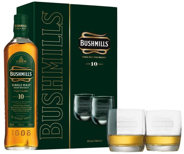 Bushmills Whiskey 10 Jahre 0,7l in Geschenkpackung mit 2 Gläsern