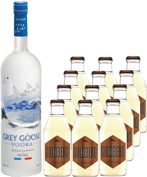 Grey Goose Vodka 0,7 Liter mit 12x Goldberg Intense Ginger 0,2 Liter