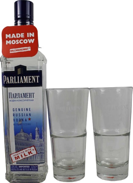Parliament Vodka 0,7 Liter mit 2 Gläsern