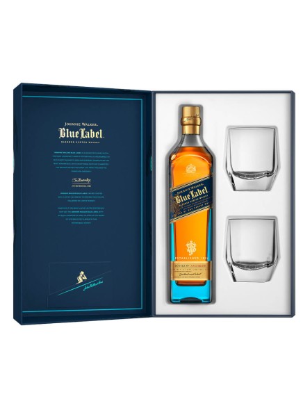 Johnnie Walker Whisky Blue Label 0,7 Liter in Geschenkbox mit zwei Gläsern
