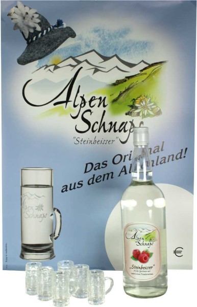 Alpenschnaps Himbeere 1 Liter mit Stamperl