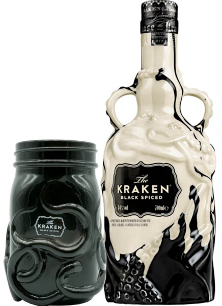 Kraken Spiced Black &amp; White Keramik Bottle 0,7 Liter mit Glas