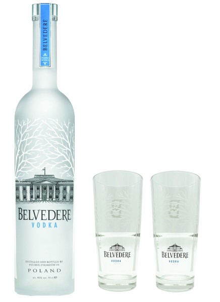 Belvedere Vodka 0,7 Liter mit 2 Belvedere Gläsern