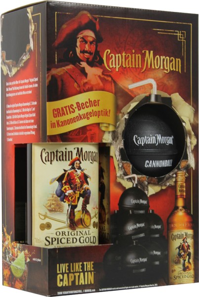 Captain Morgan Spiced Gold mit Trinkbecher in Kanonenkugeloptik