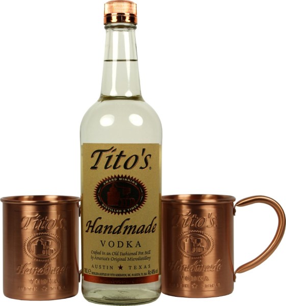 Titos Vodka 0,7 Liter Zinnbecher Set