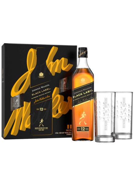 Johnnie Walker Whisky Black Label 12 Jahre 0,7 Liter mit Glas