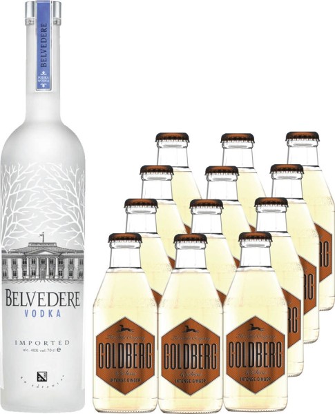 Belvedere Vodka 0,7 Liter mit 12 Goldberg intense Ginger 0,2 Liter