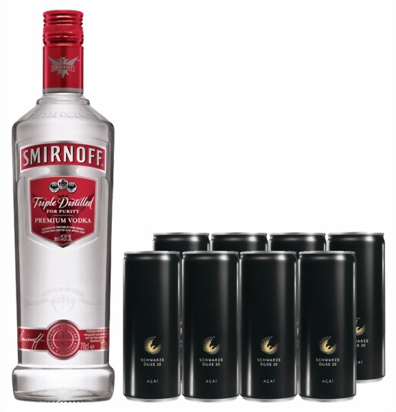 Smirnoff Vodka 1 Liter &amp; Schwarze Dose (8 Stk.)