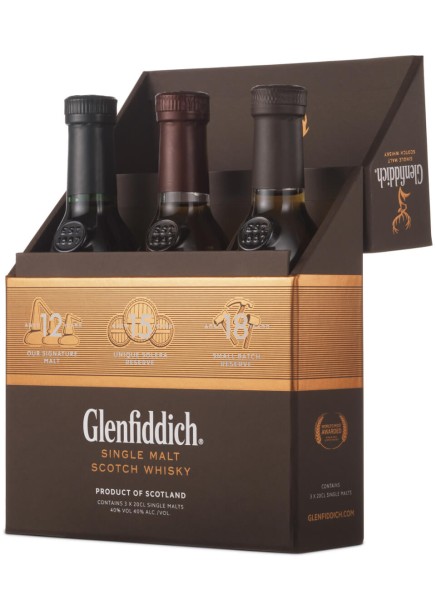 Glenfiddich Whisky Explorers Collection &amp; Nosing Glas 3 x 0,2 Liter