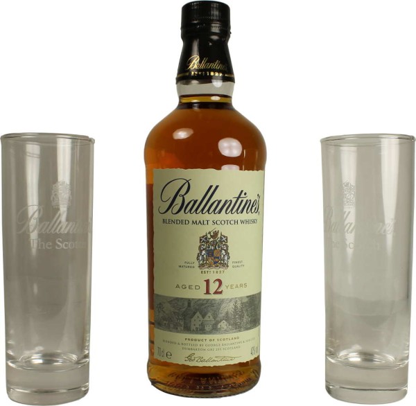 Ballantine's Blended Malt Scotch Whisky mit 2 Gläser