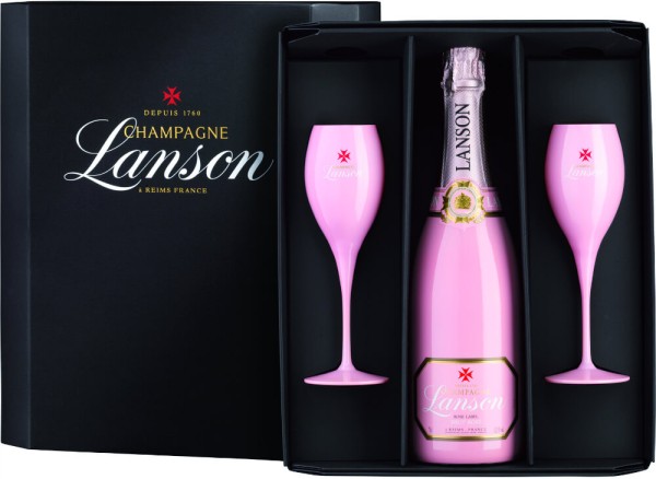 Lanson Champagner Pink Label 2014 in der Alicante Geschenkbox mit 2 Gläsern