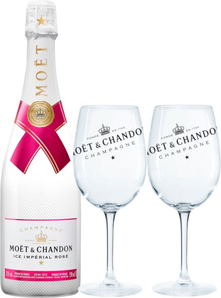 Moet &amp; Chandon Champagner Ice Rose Imperial 0,75l mit 2 Gläsern