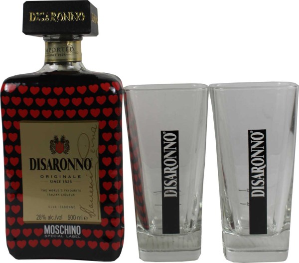 Disaronno Moschino Amaretto 0,5l mit 2 Gläsern