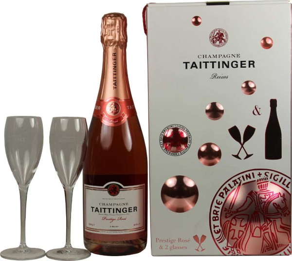Taittinger Champagner Rosé 0,75l mit 2 Gläsern