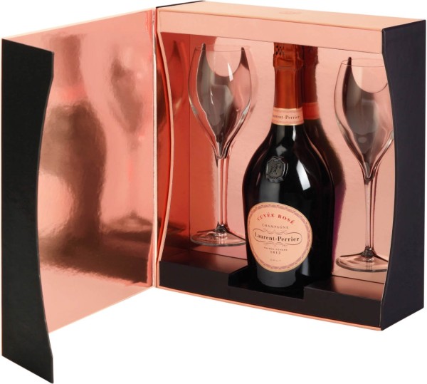 Laurent Perrier Champagner Rosé 0,75l mit zwei Gläsern